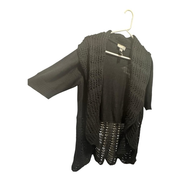 Black Ribbed Knit Cardigan Sweater - Picture 3 of 4